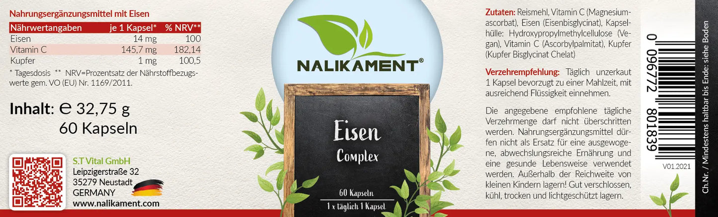 Dieser Eisenkomplex von Nalikament unterstützt die Blutbildung und beugt Eisenmangel vor, damit Sie sich energiegeladen und vital fühlen können - und vieles mehr!
