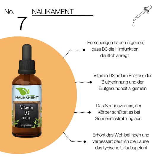 Nahrungsergänzungsmittel mit Vitamin D3 zur Verbesserung der Calciumaufnahme und zur Vorbeugung von Osteoporose.