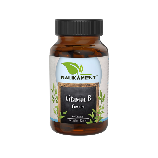 Nahrungsergänzungsmittel-Flasche mit Vitamin B-Komplex zur Unterstützung des Nervensystems und zur Verbesserung des Stoffwechsels.